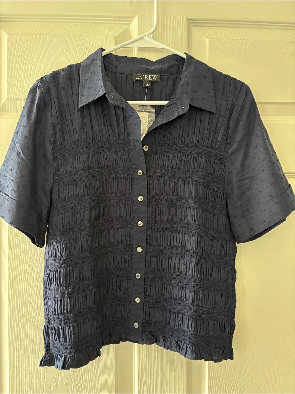J. Crew Navy Short Sleeve Textured Button-Down Top - NWT